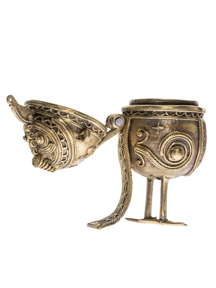 Dokra Handcrafted Decorative Owl Container-Brass-Figurine-Decorative-Table top-5