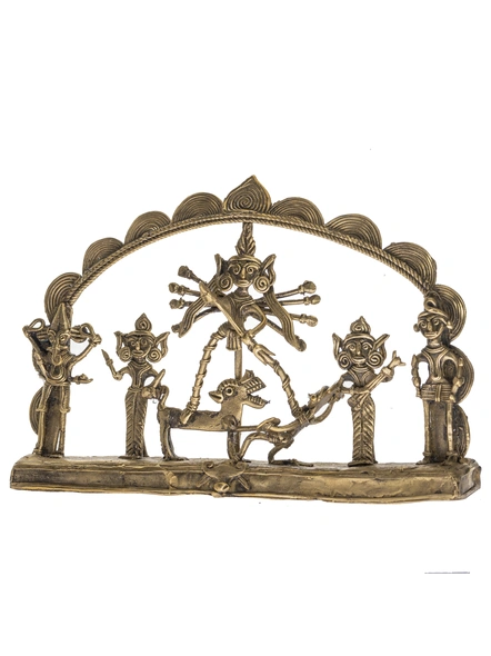 Handcrafted Decorative Dokra Durga Family Tribal-Brass-Figurine-God-Durga-Table top-2