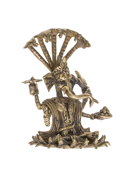 Handcrafted Decorative Dokra Ganesh Snake Head-Brass-Figurine-God-Ganesh-Table top-1
