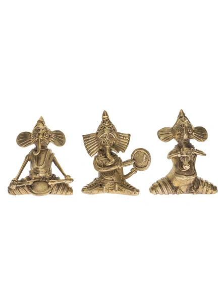 Handcrafted Decorative Dokra Ganesh Musical Set of 3-BHHCDOKGANESHM001