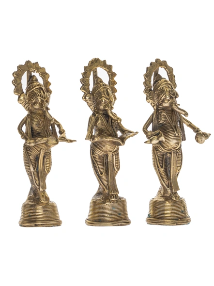 Handcrafted Decorative Dokra Ganesh Musical Set of 3-Brass-Figurine-God-Ganesh-Table top-1