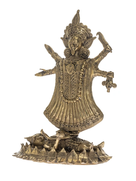 Handcrafted Decorative Dokra Kali 12 inch-Brass-Figurine-God-Kali-Table top-2