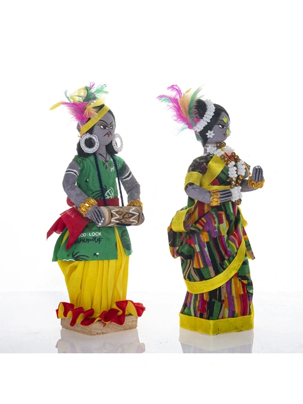 Handcrafted Decorative Wooden CLOTH DOLL ADIBASI SET OF 2-Wood-2