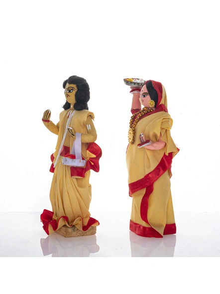 Handcrafted Decorative Wooden CLOTH DOLL BRAHMIN SET OF 2-Wood-1