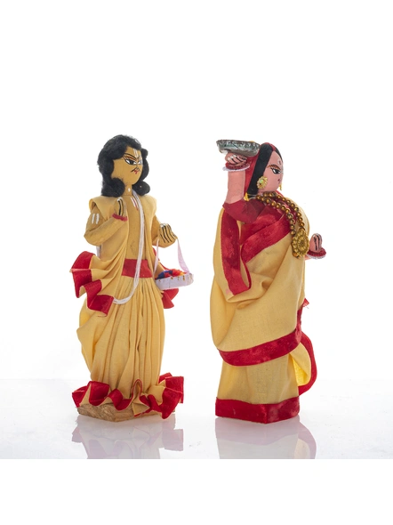 Handcrafted Decorative Wooden CLOTH DOLL BRAHMIN SET OF 2-Wood-2