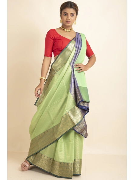 Green Tissue Silk Golden Zari Tanchoi Banarasi Saree with Blouse Piece-SAC-221001-1