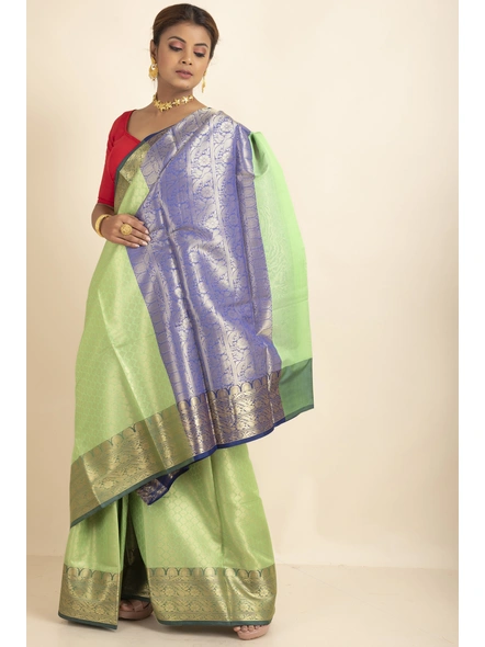 Green Tissue Silk Golden Zari Tanchoi Banarasi Saree with Blouse Piece-Green-Sari-One Size-Tissue Silk-Adult-Female-1