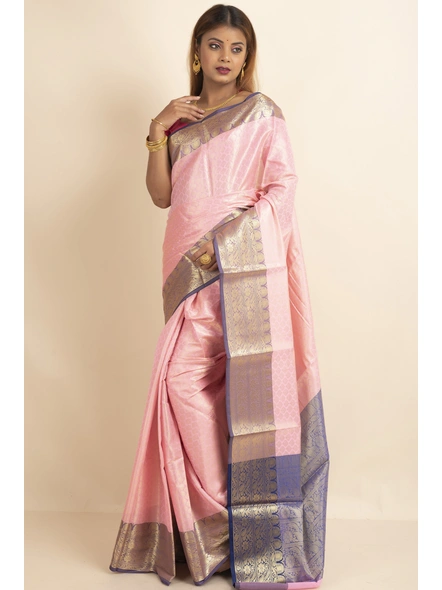 Pink Tissue Silk Golden Zari Tanchoi Banarasi Saree with Blouse Piece-SAC-221001-2