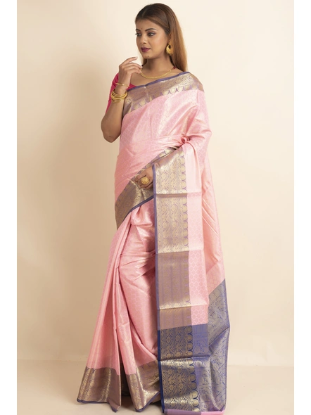 Pink Tissue Silk Golden Zari Tanchoi Banarasi Saree with Blouse Piece-Pink-Sari-One Size-Tissue Silk-Adult-Female-1