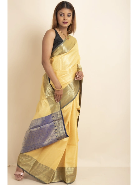 Golden Violet Tissue Silk Golden Zari Tanchoi Banarasi Saree with Blouse Piece-Gold-Sari-One Size-Tissue Silk-Adult-Female-2