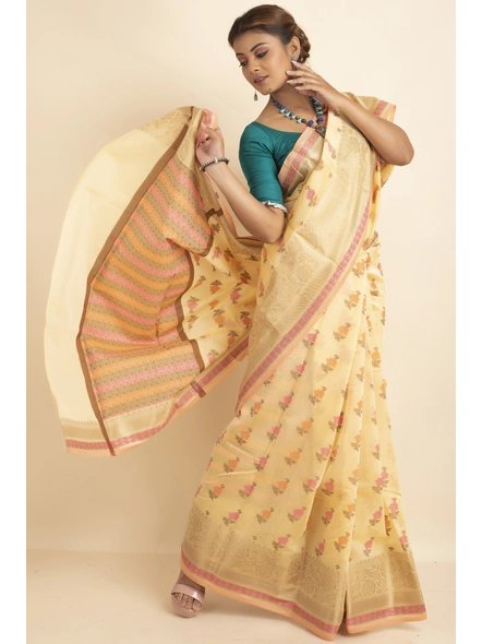Beige Cotton Silk Multi Butti Banarasi Saree with Blouse Piece-Beige-Sari-One Size-Silk Cotton-Adult-Female-1