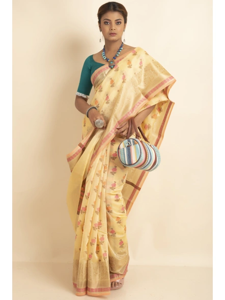 Beige Cotton Silk Multi Butti Banarasi Saree with Blouse Piece-Beige-Sari-One Size-Silk Cotton-Adult-Female-2