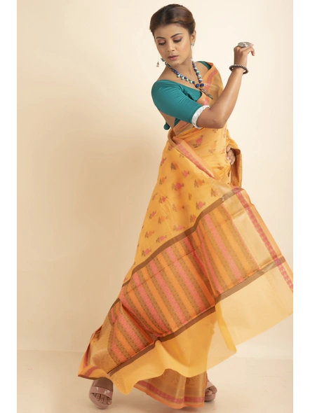 Yellow Cotton Silk Multi Butti Banarasi Saree with Blouse Piece-Yellow-Sari-One Size-Silk Cotton-Adult-Female-2