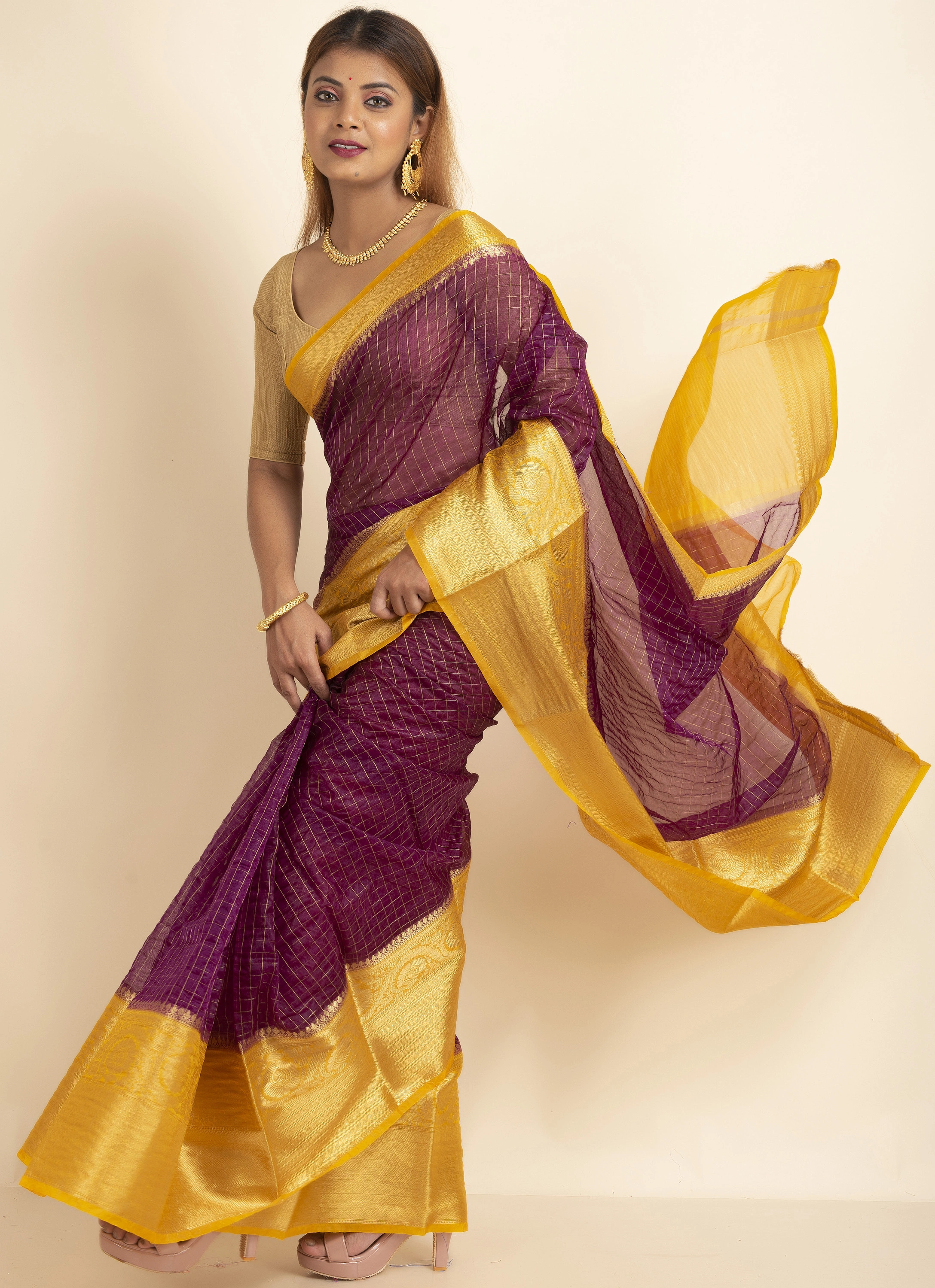 Purple Yellow Saree Sari With Stitched Blouse Ready to Wear - Etsy Australia