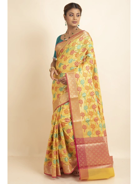Golden Multi Jaal Cotton Silk Saree with Blouse Piece-SAC-221007-2