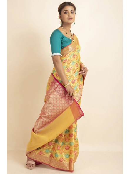 Golden Multi Jaal Cotton Silk Saree with Blouse Piece-Beige-Sari-One Size-Silk Cotton-Adult-Female-1