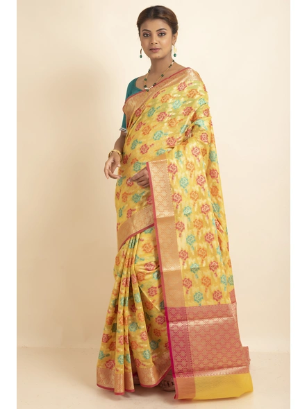 Golden Multi Jaal Cotton Silk Saree with Blouse Piece-Beige-Sari-One Size-Silk Cotton-Adult-Female-2