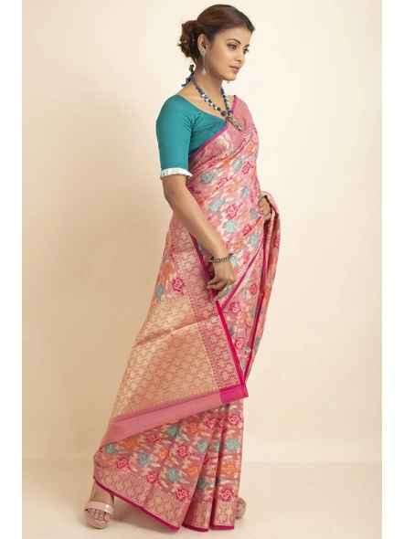 Pink Multi Jaal Cotton Silk Saree with Blouse Piece-SAC-221007-4