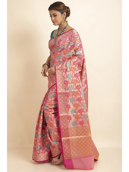 Pink Multi Jaal Cotton Silk Saree with Blouse Piece-Pink-Sari-One Size-Silk Cotton-Adult-Female-1