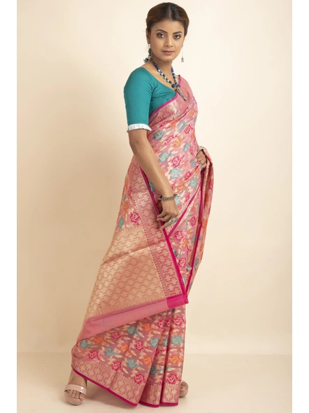 Pink Multi Jaal Cotton Silk Saree with Blouse Piece-Pink-Sari-One Size-Silk Cotton-Adult-Female-2