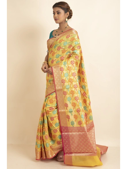 Golden Multi Jaal Cotton Silk Saree with Blouse Piece-Gold-Sari-One Size-Silk Cotton-Adult-Female-1