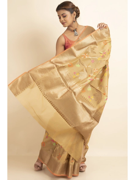 Light Beige Bold Multi Jaal Cotton Silk Saree with Blouse Piece-SAC-221008-1