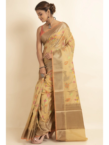 Light Beige Bold Multi Jaal Cotton Silk Saree with Blouse Piece-Beige-Sari-One Size-Silk Cotton-Adult-Female-1