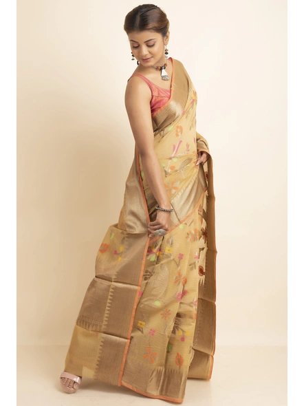 Light Beige Bold Multi Jaal Cotton Silk Saree with Blouse Piece-Beige-Sari-One Size-Silk Cotton-Adult-Female-2