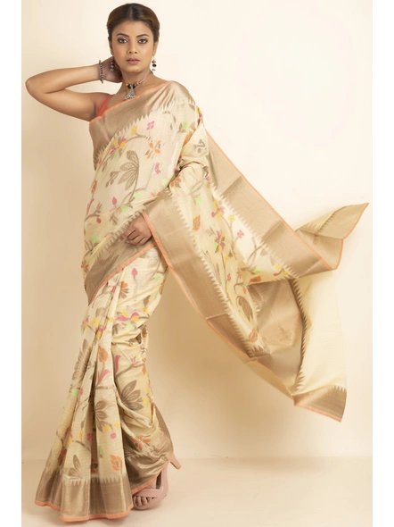 Beige Bold Multi Jaal  Cotton Silk Saree with Blouse Piece-Beige-Sari-One Size-Silk Cotton-Adult-Female-2