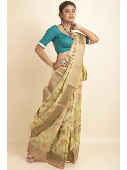Light Green Bold Multi Jaal Cotton Silk Saree with Blouse Piece-Green-Sari-One Size-Silk Cotton-Adult-Female-1