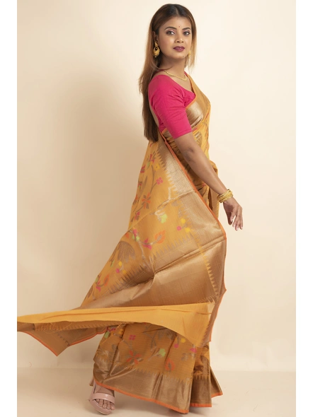 Mustard Bold Multi Jaal Cotton Silk Saree with Blouse Piece-Yellow-Sari-One Size-Silk Cotton-Adult-Female-2