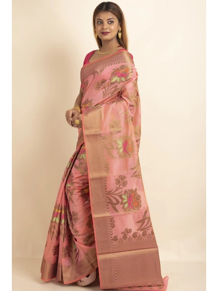 Pink Bold Multi Jaal Cotton Silk Saree with Blouse Piece-Pink-Sari-One Size-Silk Cotton-Adult-Female-1