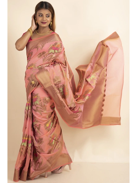 Pink Bold Multi Jaal Cotton Silk Saree with Blouse Piece-Pink-Sari-One Size-Silk Cotton-Adult-Female-2