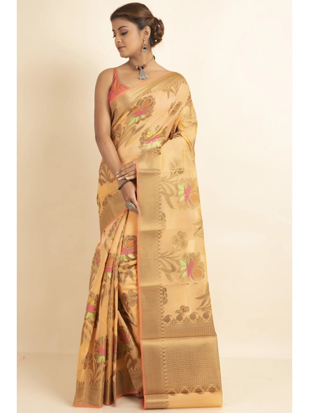 Peach Bold Multi Jaal Cotton Silk Saree with Blouse Piece-Peach-Sari-One Size-Silk Cotton-Adult-Female-2