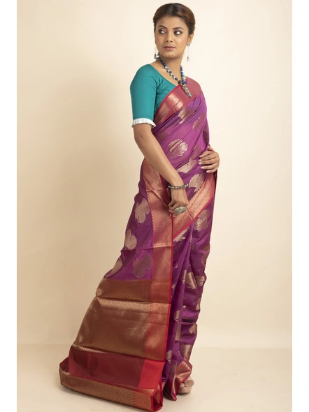 Magenta Golden Zari Butta Cotton Silk Saree with Blouse Piece-Magenta-Sari-One Size-Silk Cotton-Adult-Female-1