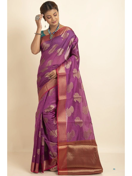 Magenta Golden Zari Butta Cotton Silk Saree with Blouse Piece-Magenta-Sari-One Size-Silk Cotton-Adult-Female-2