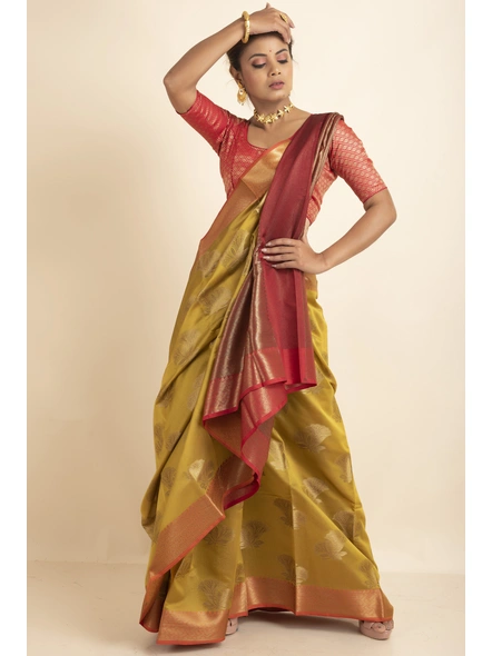 Golden Zari Butta Cotton Silk Saree with Blouse Piece-Gold-Sari-One Size-Silk Cotton-Adult-Female-1