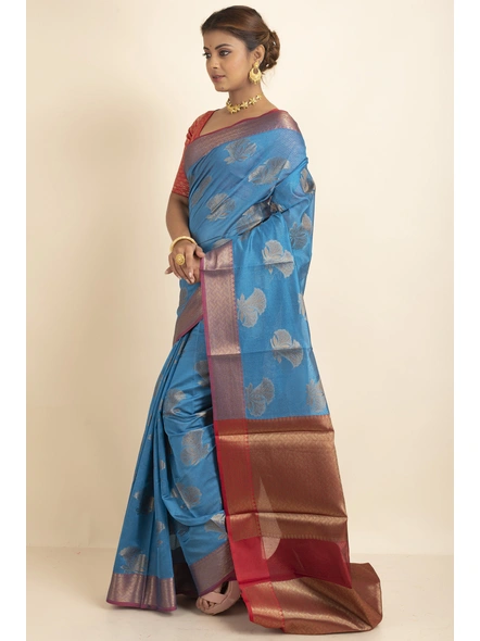 Royal Blue Golden Zari Butta Cotton Silk Saree with Blouse Piece-Blue-Sari-One Size-Silk Cotton-Adult-Female-1