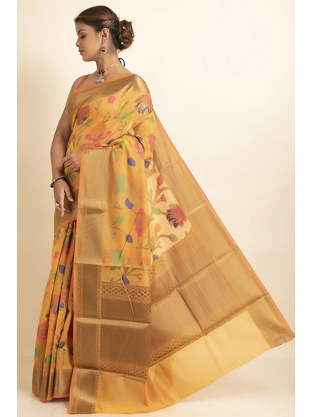 Mustard Bold Multi Zari Jaal Cotton Silk Saree with Blouse Piece-SAC-221015-3