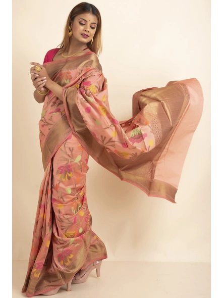 Peach Bold Multi Zari Jaal Cotton Silk Saree with Blouse Piece-Peach-Sari-One Size-Silk Cotton-Adult-Female-1
