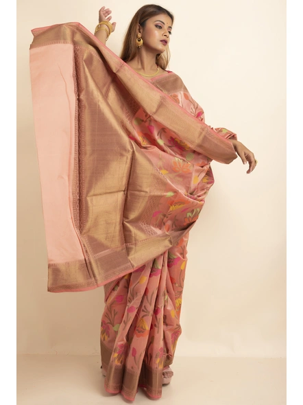 Peach Bold Multi Zari Jaal Cotton Silk Saree with Blouse Piece-Peach-Sari-One Size-Silk Cotton-Adult-Female-2