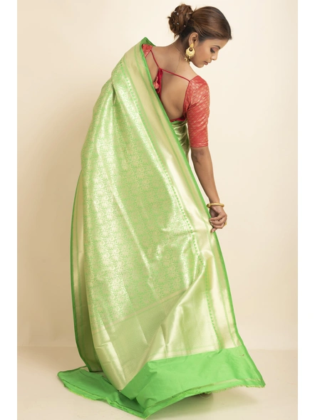 Green Shikargah Jaal Brocade Saree with Blouse Piece-SAC-221017
