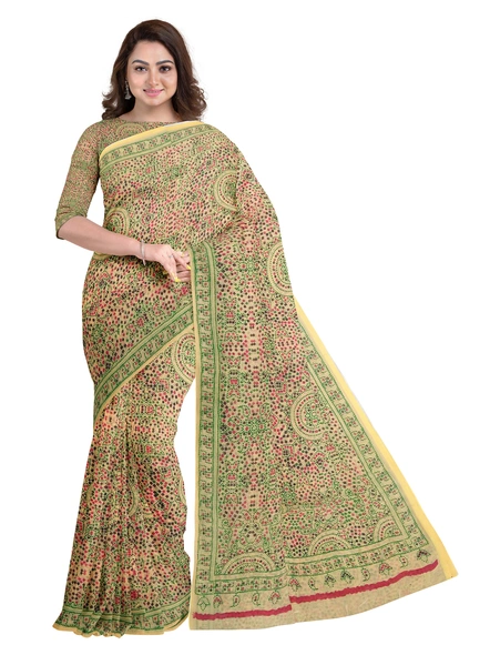 Woven Beige Cotton Silk Handloom Printed Saree with Blouse Piece-AS-200BC196