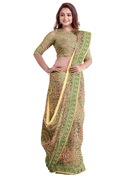 Woven Beige Cotton Silk Handloom Printed Saree with Blouse Piece-Beige-Sari-Cotton Silk-One Size-Adult-Female-3