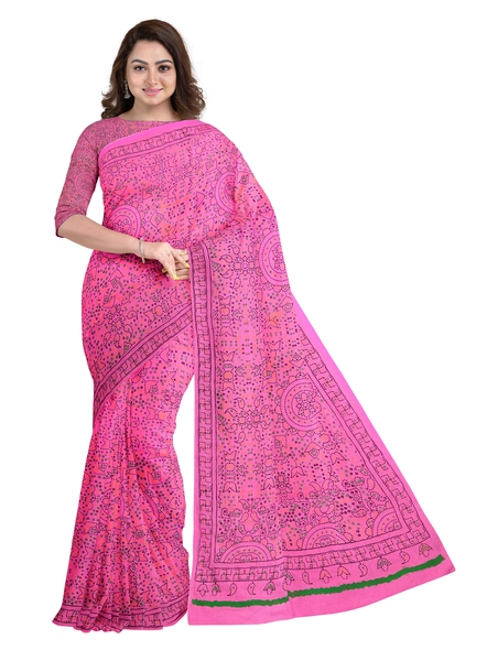 Woven Pink Cotton Silk Handloom Printed Saree with Blouse Piece-AS-200BC198