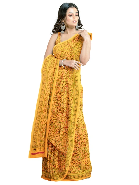 Woven Mustard Cotton Silk Handloom Printed Saree with Blouse Piece-Yellow-Sari-Cotton Silk-One Size-Adult-Female-2