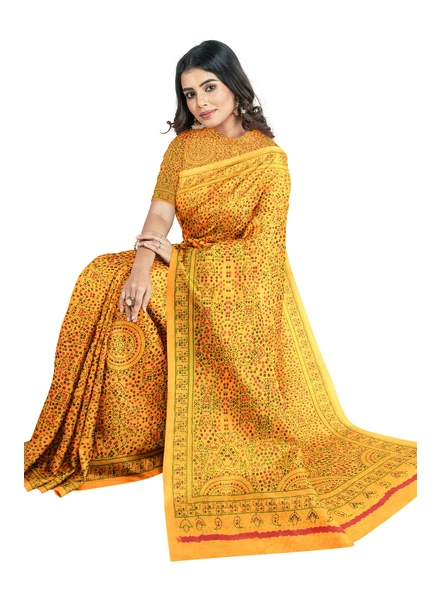 Woven Mustard Cotton Silk Handloom Printed Saree with Blouse Piece-Yellow-Sari-Cotton Silk-One Size-Adult-Female-3