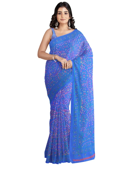 Woven Blue Cotton Silk Handloom Printed Saree with Blouse Piece-AS-200BC202