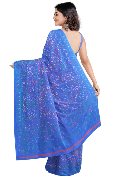 Woven Blue Cotton Silk Handloom Printed Saree with Blouse Piece-Blue-Sari-Cotton Silk-One Size-Adult-Female-1