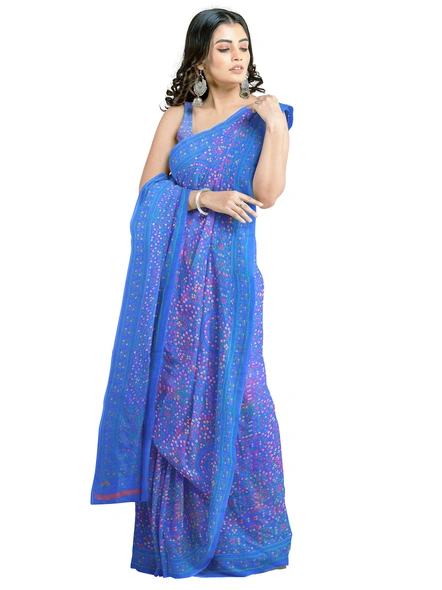 Woven Blue Cotton Silk Handloom Printed Saree with Blouse Piece-Blue-Sari-Cotton Silk-One Size-Adult-Female-2